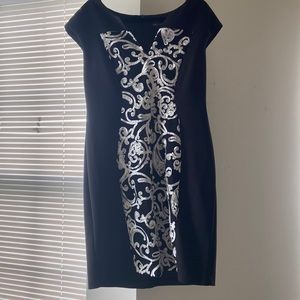 Black and white embroidered cocktail dress